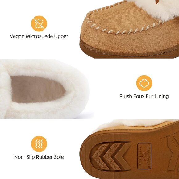 Women's Tan Faux Fur Trapper Style Upper Wrap Memory Slipper Boot Shoes - Picture 3 of 6